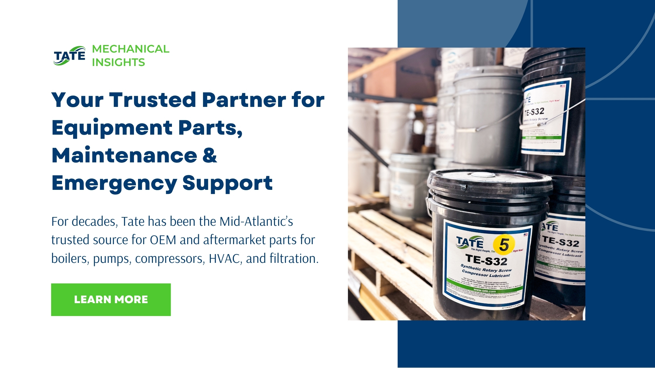 Tate’s Complete Solution for Equipment Parts Maintenance & Emergencies